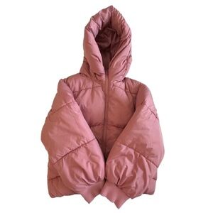 Sugar & Jade Girl's Small Dusty Pink Zip Up Short Puffer Jacket with Hood